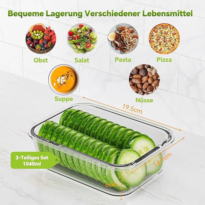 3-Pack 35 oz Borosilicate Glass Food Storage Containers with Lids, Stackable Airtight Glass Meal Prep Containers for Lunch & Leftover, BPA-Free & Leak Proof, for Microwave, Oven, Dishwasher