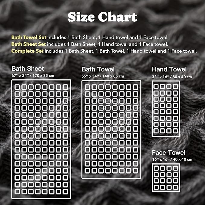 Luxury Japanese Cotton Waffle Bath Towel | Plush, Absorbent, and Quick Dry | Free Storage Bag Included (Smoke Grey, Bath Sheet Set (3-Piece))