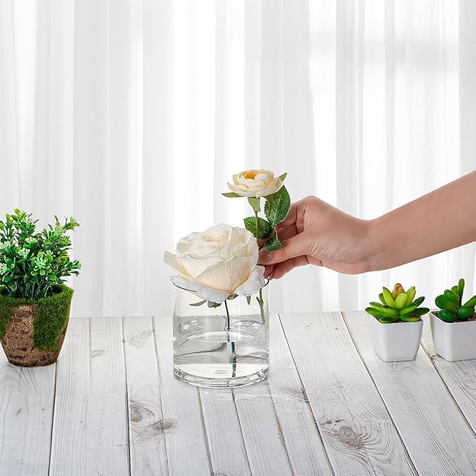 Clear Acrylic Vase for Centerpieces 3.9x3.9 Inch Cylinder Wide Mouth Vase for Flowers, Home Decorative, Office, Wedding Party