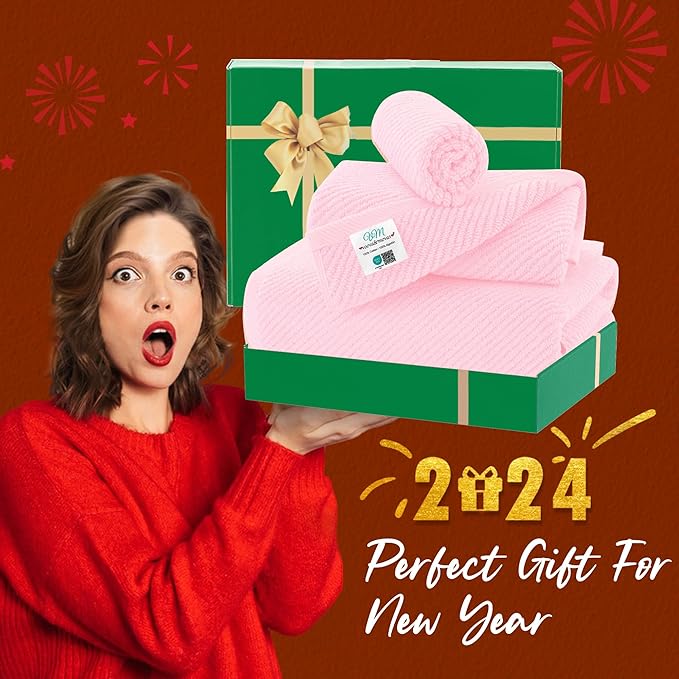 VOOVA & MOVAS Pink Towels for Bathroom - 100% Cotton | Quick Dry | Thick | Lightweight, 3PCS Towel Set, 1 Large Bath 30"x56", 1 Hand 18"x28", 1 Washcloth 13"x13", Bathroom Essentials