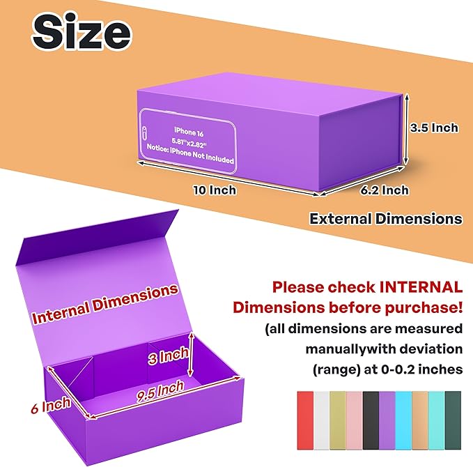 5 Pack Purple Gift Box, 9.5x6x3'' Gift box for Presents with Lids Magnetic Closure Rectangle Collapsible for Bridesmaid Proposal Box, Wedding, Christmas, Halloween, Birthday Gift Packging
