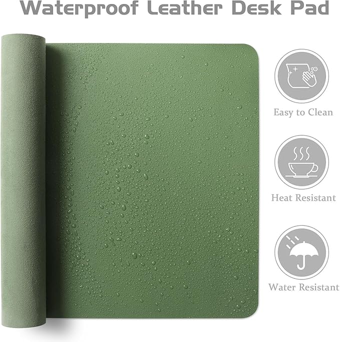 Aothia Leather Desk Pad Protector, Office Desk Mat, Large Mouse Pad, Laptop Desk Pad, Non-Slip PU Leather Desk Blotter, Waterproof Desk Writing Pad for Office and Home (Olive Green, 55" x 24")