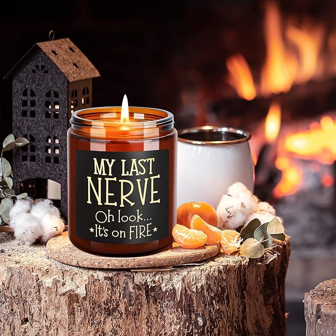Funny Gifts for Women Men - My Last Nerve Soy Candle - Birthday Gift for Her Wife Sister - Best Friend, Girlfriend Gift - Friendship Gifts for Bestie Boss Coworker Nurse - Stress Relief Candle