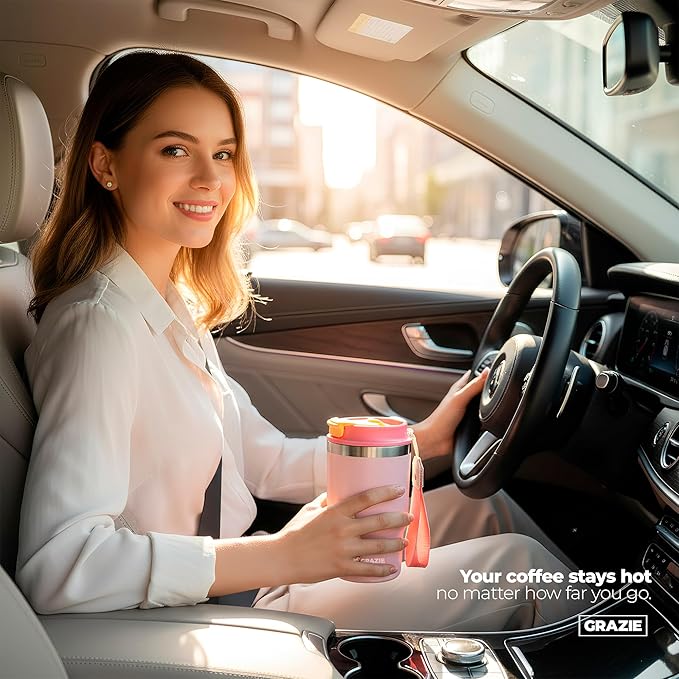 Insulated Stainless Steel Coffee Mug 16 oz with Sliding Lid Double Wall Vacuum Travel Tumbler for Hot and Cold Drinks Leakproof Portable Reusable Cup for Work Camping Hiking School Gym Candy Glow