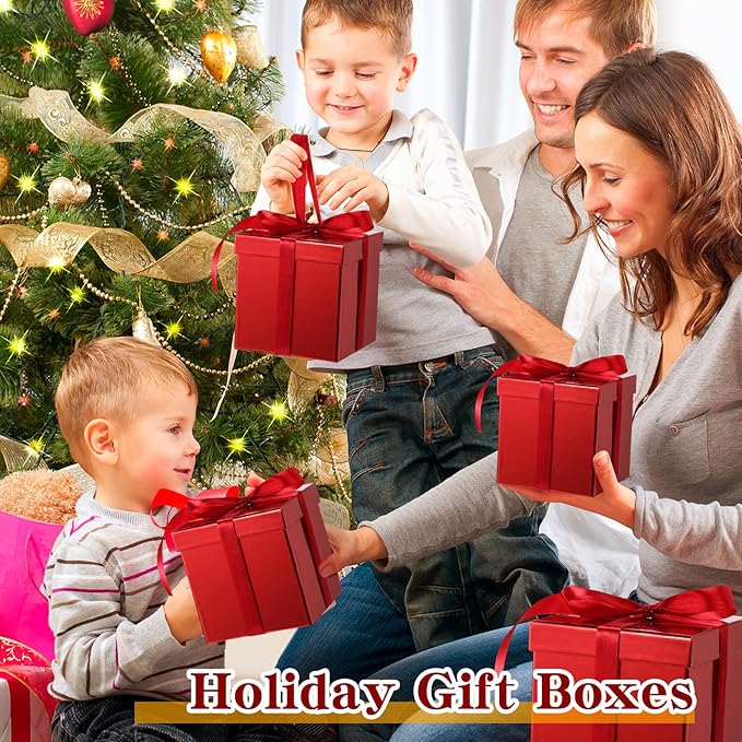 Cholemy 5 Pcs Square Nesting Boxes Decorative Gift Boxes with Lid and Ribbon Assorted Sizes Wrap for Wedding, Halloween, Thanksgiving, Christmas, Anniversary, Birthday, Bridal Party(Shiny Red)