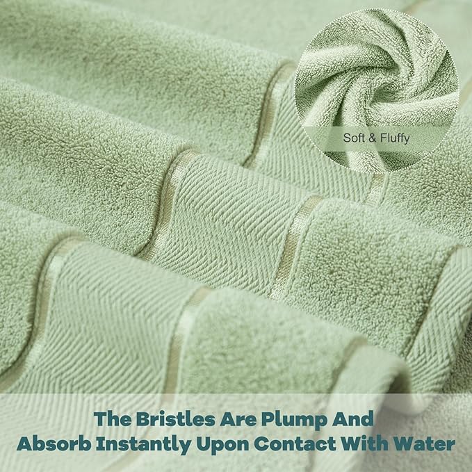 Marvione Bath Towels Set 6 Piece, 100% Turkish Cotton Highly Absorbent and Soft Towels for Bathroom 2 Bath Towels 2 Hand Towels 2 Washcloths, Sage Green