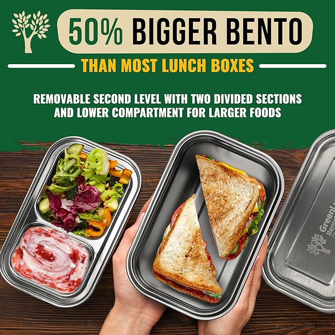 Stainless Steel Bento Box, BPA-Free Lunch box with Snack Pods, Lunch box Containers for Adults & Kids with snap locks - For School and Office - Brown/Beige