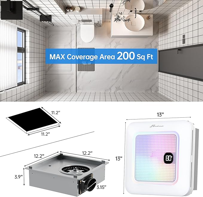 Bathroom Exhaust Fan with Bluetooth Speaker, 230 CFM 1.0 Sone Bathroom Exhaust Fan with Light, 3 Dynamic Light, 7 LED Color, 3 Color Temperatures, Nightlight,Remote, Easy Install (Ivory)