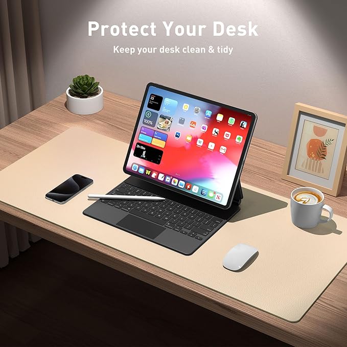 Aothia Large PU Leather Desk Pad Protector – Non-Slip Mouse Pad & Writing Mat for Office/Home, Waterproof, Easy to Clean (36" x 17", Soft Peach)