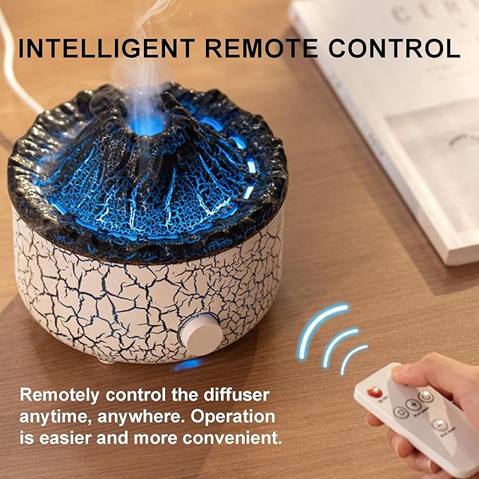 Aromatherapy Essential Oil Diffuser, 560ml Ultrasonic Cool Mist Diffuser/Humidifier with Flame & Volcano 2 Mist Mode, for Bedroom,Office,Home, Auto Shut-Off, Remote Control, Gift (White)