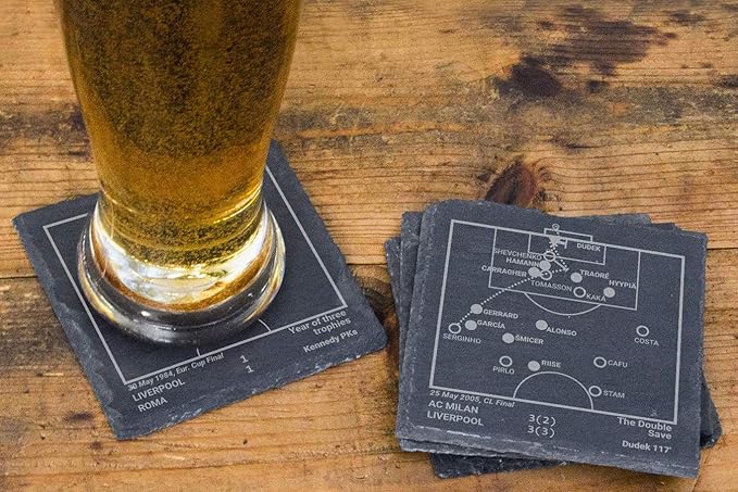 Greatest L'Pool Plays: Slate Coasters (Set of 4) | Best Gift Idea for Sports Lovers | The Kop Historic Moments Gifts