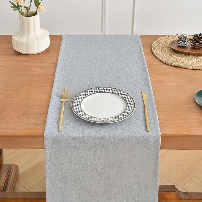 Wracra Linen Style Table Runner, Table Runners 36 Inches Long,Silver Grey,13x36