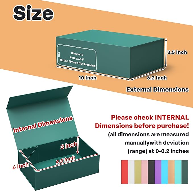 5 Pack Green Gift Box, 9.5x6x3'' Gift box for Presents with Lids Magnetic Closure Rectangle Collapsible for Bridesmaid Proposal Box, Wedding, Christmas, Halloween, Birthday Gift Packging