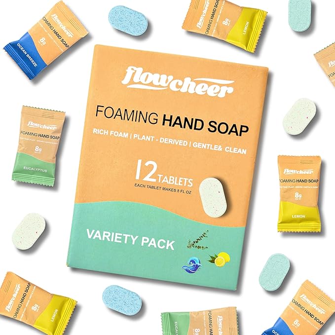 Foaming Hand Soap Refill Tablets, 12 Pack (Makes 12 x 9 fl oz), Variety Fragrance Soap Tablets, Fresh & Clean Handwash, No Plastic Bottle