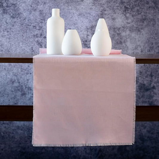 Pink Linen Table Runner with Fringe- 14x90 inches Long, 100% Pure Linen Runner for Table, Table Runner for Valentines Day, Spring and Summer –Thin but Luxury, Handmade