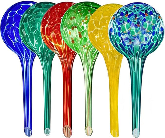 Large Self Watering Globes for Plants Set of 6 - Automatic Glass Plant Watering Bulbs for Indoor & Outdoor Use - Multicolored Watering Devices for Daily Plant Care