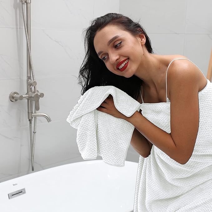 2 Piece Hand Towels Set,100% Microfiber - Quick Dry, Thick, Soft, Plush and Highly Absorbent Luxury Hotel & Spa Bath Towel for Bathroom, Pack of 2 (White)