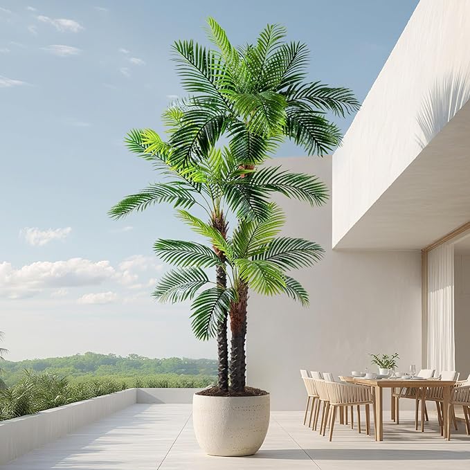 9.1FT Artificial Phoenix Palm Tree with Coconut Fruit Outdoor Indoor Decor Large Faux Coconut Silk Palm Tree Tropical Fake Tree Large Faux Sago Palm Plant for Home Yard Outside Patio Poolside