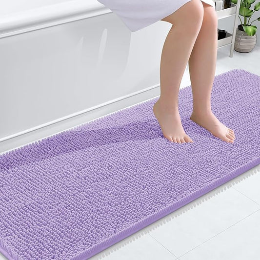 OLANLY Bathroom Rugs 70x24, Extra Soft Absorbent Chenille Bath Rugs, Rubber Backing Quick Dry, Machine Washable Bath Mats for Bathroom Floor, Tub and Shower, Home Decor Accessories, Lavender