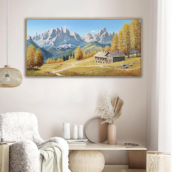 yiijeah Rustic Wall Art - Paintings for Living Room Framed Canvas Wall Decor Large Framhouse Country Fall Snowman Picture for Bedroom Office Home Decoration