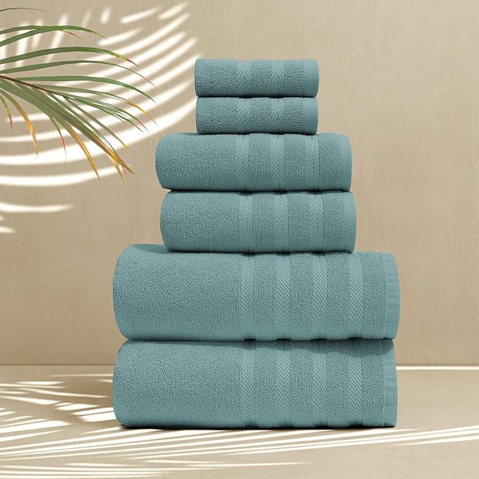 Hearth & Harbor Bath Towels for Bathroom - 100% Ring Spun Cotton Luxury Bathroom Towels - Soft & Highly Absorbent Bath Towels Set, 6 Piece Set, Teal