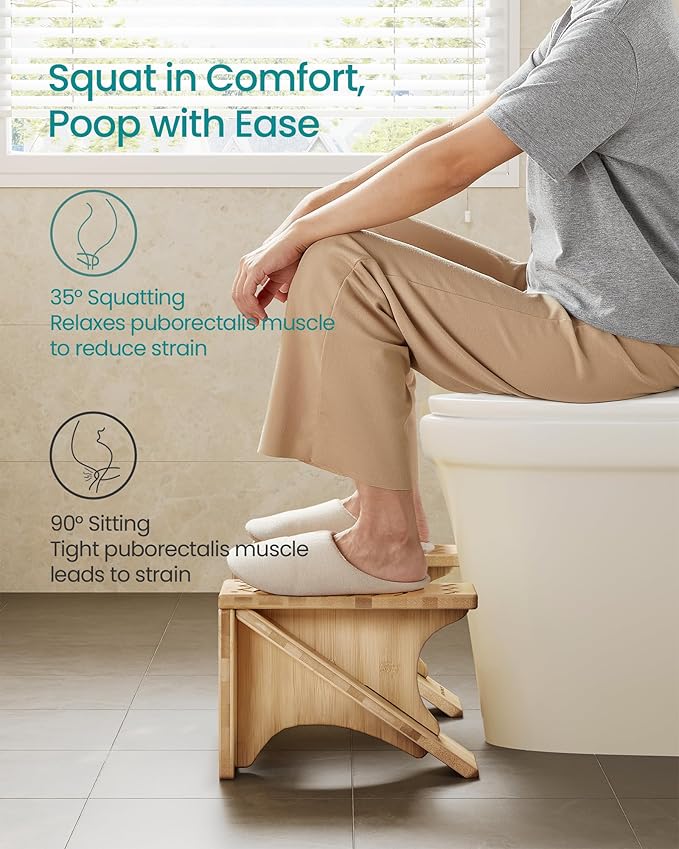 SONGMICS Bamboo Toilet Stool, Adjustable Poop Stool with Non-Slip Grooves, Height Convertible to 6.9 or 9.5 Inches, Squat Potty Stool for Bathroom, Space-Saving, Light Bamboo UBCB111N01