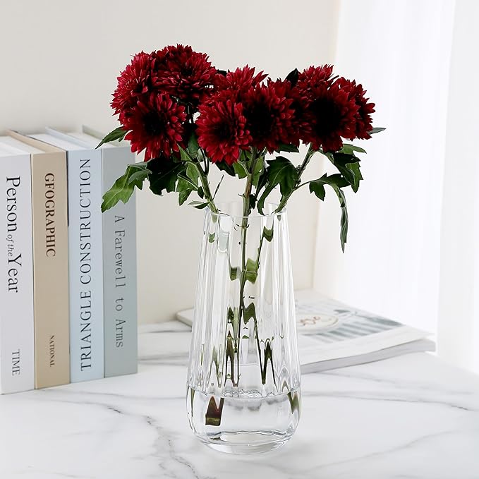 Modern Glass Vase Crystal Clear H-9.8" Cute Tall Flower Vases for Bouquet Farmhouse Home Office Decor Centerpieces(Clear)