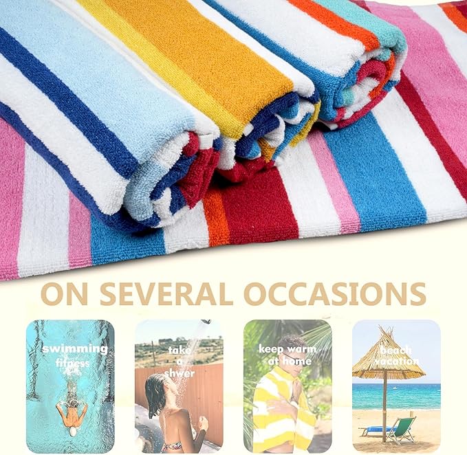 CASA COPENHAGEN Bora Bora Beach Towels Designed in Denmark Rough and Tough, Quick Dry, for Pool, Bath & Shower 30x60 inches 4 Pieces Cotton Beach Bath Towels Set - Pink, Red, Yellow, Turquoise