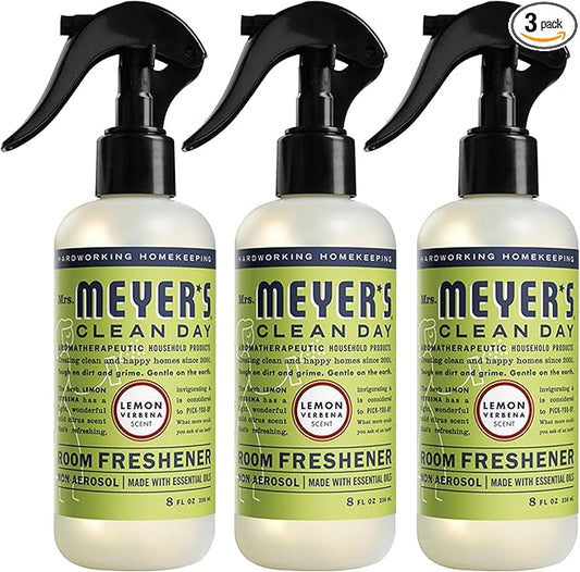 MRS. MEYER'S CLEAN DAY Room and Air Freshener Spray, Non-Aerosol Spray Bottle Infused with Essential Oils, Lemon Verbena, 8 fl. oz - Pack of 3