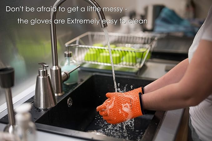 KITCHEN PERFECTION Silicone Smoker Oven Gloves -Extreme Heat Resistant BBQ Gloves -Handle Hot Food Right on Your Smoker Grill Fryer & Pit | Waterproof Oven Mitts |Superior Value Set+3 Bonuses