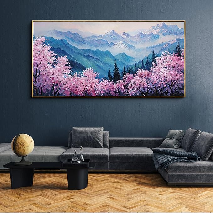 yiijeah Large Canvas Wall Art Work for Wall Decor Living Room Mountain Pink Tree Landscape Picture Framed Paintings Artwork for Bedroom Office Home Decoration
