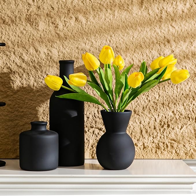 Fake Flowers in Vase for Centerpieces, Faux Flowers in Modern Ceramic Vase Set of 3 with 8 Artificial Autumn Chrysanthemums Artificial Decorative Swags