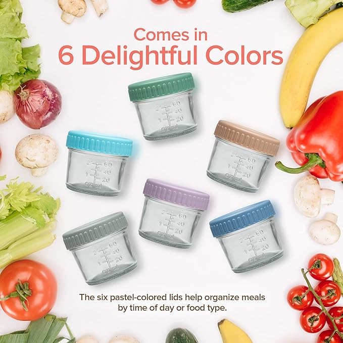Stock Your Home Glass Bariatric Portion Control Containers (6 Pack), 4 oz Mini Food Storage Jars with Leakproof Lids, Color Coded Meal Prep Containers for Bariatric Meals, Snacks and Baby Food
