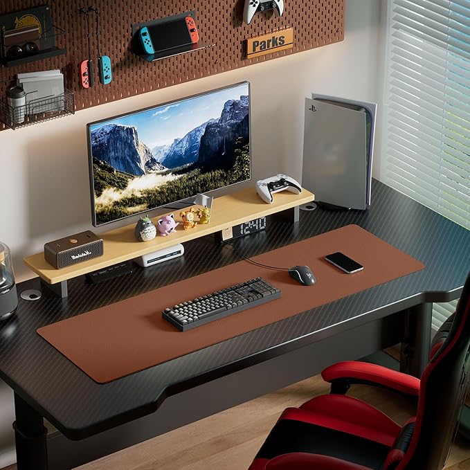 Aothia Leather Desk Pad Protector, Office Desk Mat, Large Mouse Pad, Laptop Desk Pad, Non-Slip PU Leather Desk Blotter, Waterproof Desk Writing Pad for Office and Home (Brown, 55" x 17")