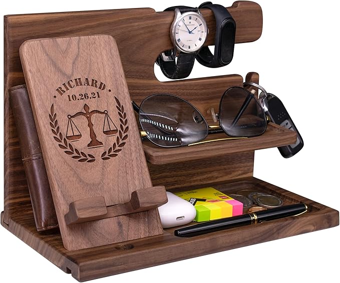 Phone Docking Station For Lawyer - Handmade Unique Nightstand Organizer For Attorney's Accessories - Personalized Gift Ideas for Dad, Grandpa, Husband, Boyfriend on Father's Day, Birthday, Anniversary