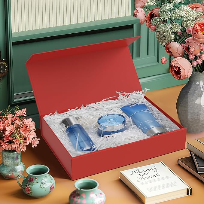 MOZRRO Gift Box 11.5 x 8.2 x 2.3 In Gift Boxes for Presents Magnetic Closure, Gift Boxes with Lids for Presents Birthday Luxury Jewelry T-shirts Gloves Scarves Books Clothes Gift Wrap - Red