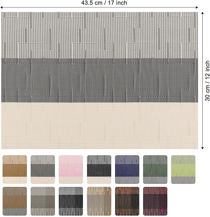 Placemats Set of 8, Vinyl Woven Place Mats Indoor Set of 8 Washable Wipeable PVC Table Mats Heat-Resistant Non Slip Placemat for Kitchen Dining Outdoor Table (Beige Dark Gray, Set of 8)