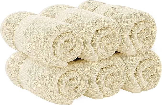 White Classic Luxury Beige Hand Towels - Soft 100% Turkish Cotton | Highly Absorbent Hotel spa Bathroom Towel Collection | 16x30 Inch | Set of 6