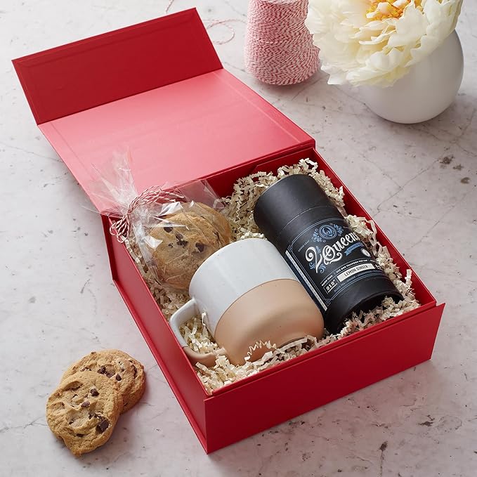 CECOBOX - Gift Boxes with Lids for Presents 8"x8"x3.1" - Matte, Collapsible Magnetic Closure Gift Box - Groomsmen & Bridesmaid Proposal Boxes, Wedding, PR, Birthdays, Holidays (Red)