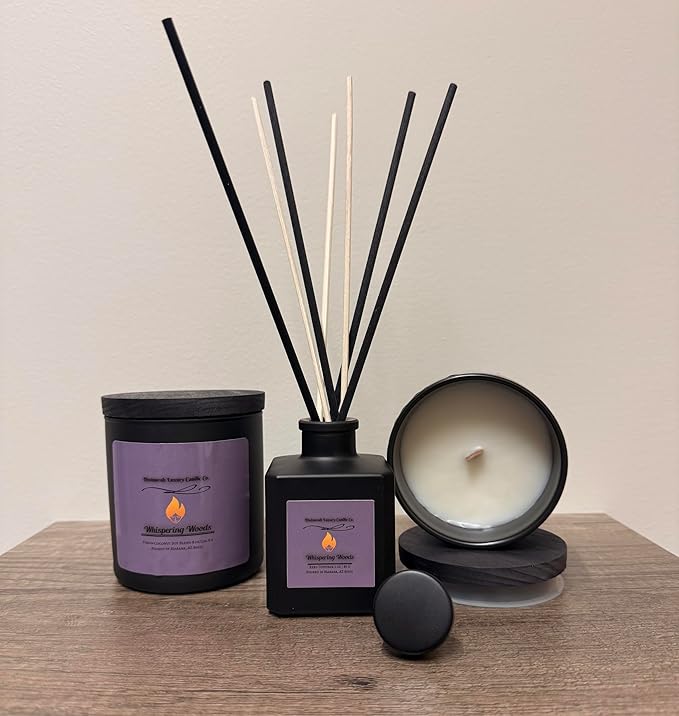 Divinorah Luxury Candle Co. Whispering Woods Scented Candle, Black Matte Glass Jar, Virgin Coconut Soy Blend, 4 oz, Fall Collection, Natural Fragrance