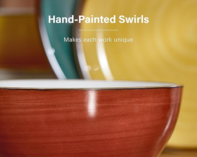 ONEMORE Plates and Bowls Set 12 Pcs,Stoneware Dinnerware Sets for 4 Microwavable,Oven & Dishwasher Safe Porcelain,Scratch Resistant Dishes Set