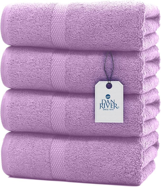 DAN RIVER Bath Towels Set of 4, 27 x 54 Inches, 100% Cotton, Larger & Lighter Weight, Quicker to Dry, Super Soft and Absorbent, Ideal Shower Towel for Daily Use, Lavender