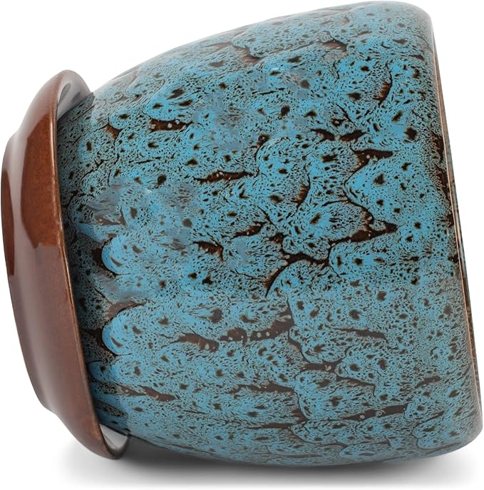 Napco Mottled Teal and Black 4.5 Inch Ceramic Flower Pot Planter with Saucer