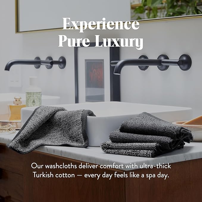 Brooklinen Super-Plush Turkish Cotton Washcloths Set of 2 Cotton, 820 GSM, Highly Absorbent, Machine Washable, Perfect for Home & Bathroom (13" x 13", Marled Black)