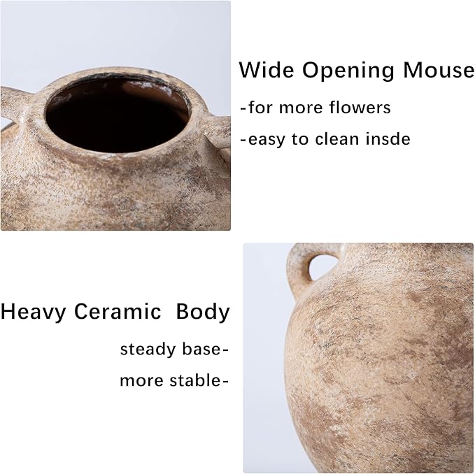 6 Inch Ceramic Small Flower Vase - Christmas Short Terracotta Vases - Vintage Porcelain Ball Vase for Home Decor - Decorative Farmhouse Vase with hadle for Home Decor Living Room Shelf Table, Lyeec