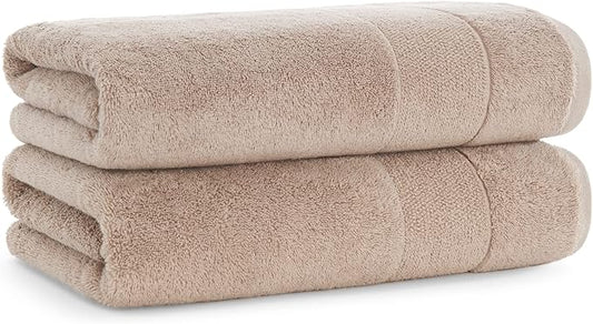 Aston & Arden Aegean Terry Bath Towels - Set of 2 - Ringspun Turkish Cotton Thick and Soft Absorbent Luxury Hotel and Spa Bathroom Towel, 600 GSM, 30 x 60 in, Hummus