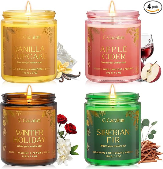 4Pack/28oz Christmas Soy Candle Gift Set, Non-Toxic Holiday Candles, Aromatherapy Scented Candles for Holiday Gifts, Vinilla/Lavender/Baslam/Cookies Jar Candle, Winter Candle Set for Women Men