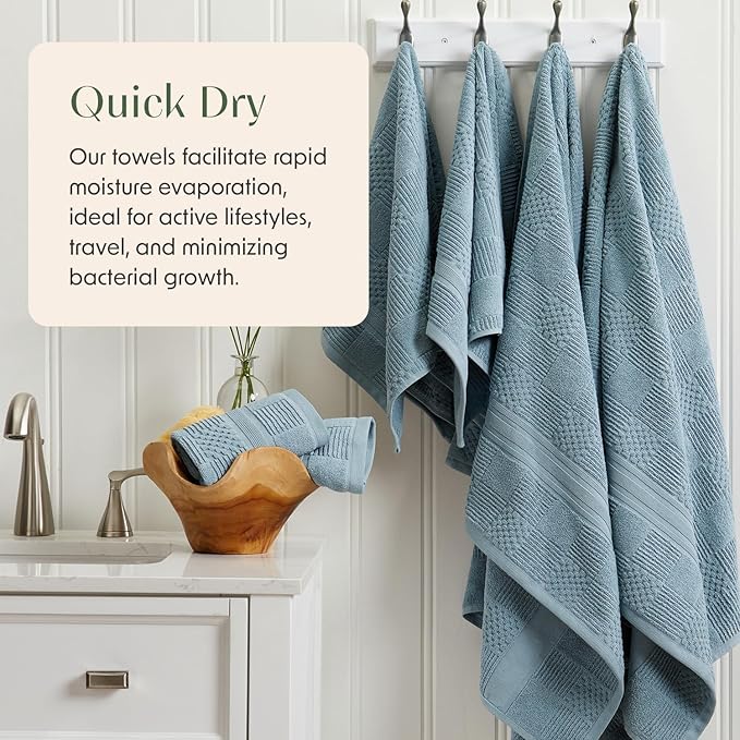 Springtree Home 100% Cotton Bathroom Towel Set | 6 Piece Set - Blue Towels | Geometric Textured Design | Absorbent & Quick-Dry | Oeko-TEX® Standard 100 Cotton | Myla Collection - Arona Blue