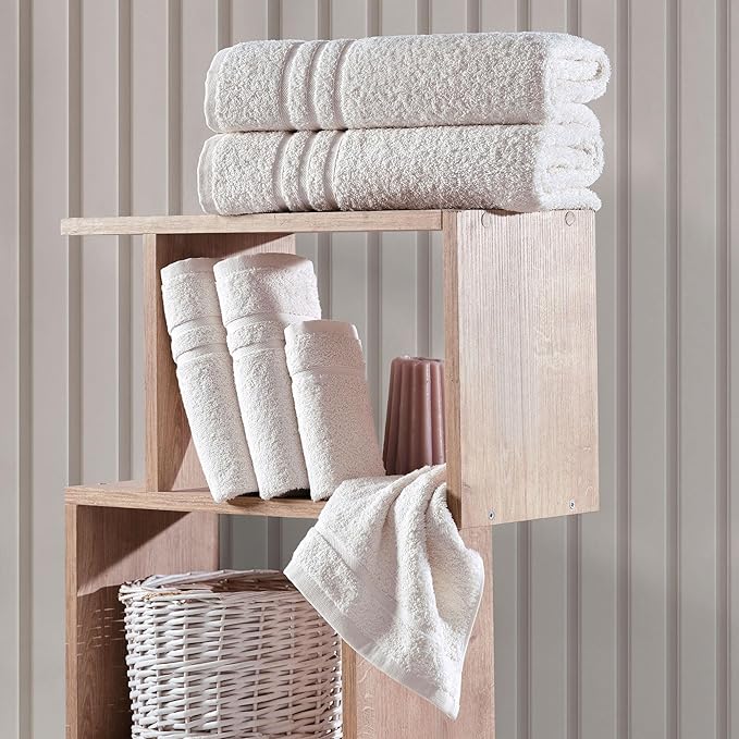 Hawmam Linen Cream 6 Piece Bath Towels Set for Bathroom Original Turkish Cotton Soft, Absorbent and Premium 2 Bath Towels, 2 Hand Towels, 2 Washcloths (Sea Salt)
