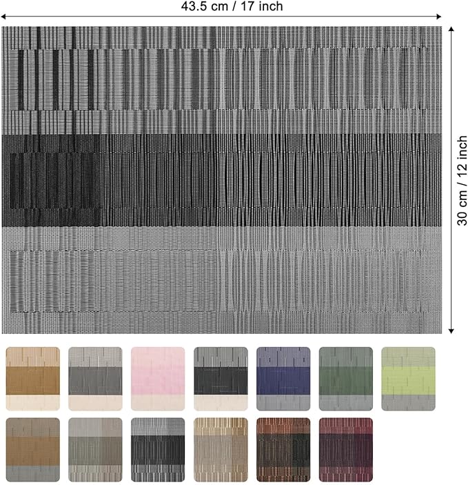 Placemats Set of 4, Vinyl Woven Place Mats Indoor Set of 4 Washable Wipeable PVC Table Mats Heat-Resistant Non Slip Plastic Placemat for Kitchen Dining Outdoor Table (Gray Black, Set of 4)